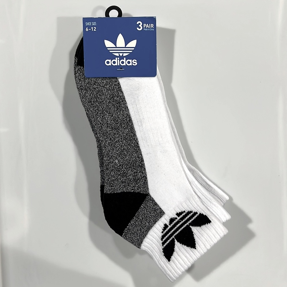 Adidas Quarter Socks Men's Shoe Size 6-12 White with Black Logo and Accents